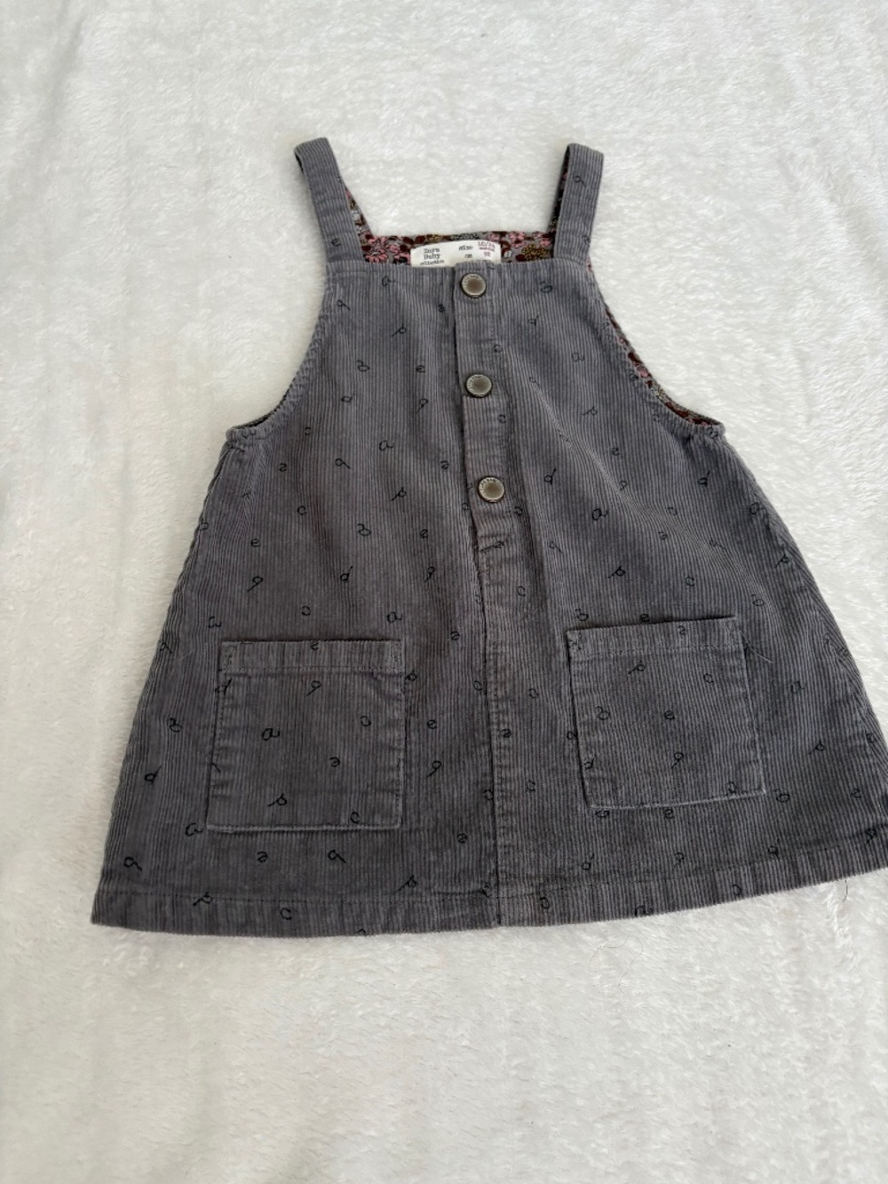 Zara Baby Dress Girls 18M Grey Overall Style alphabet Tank Dress